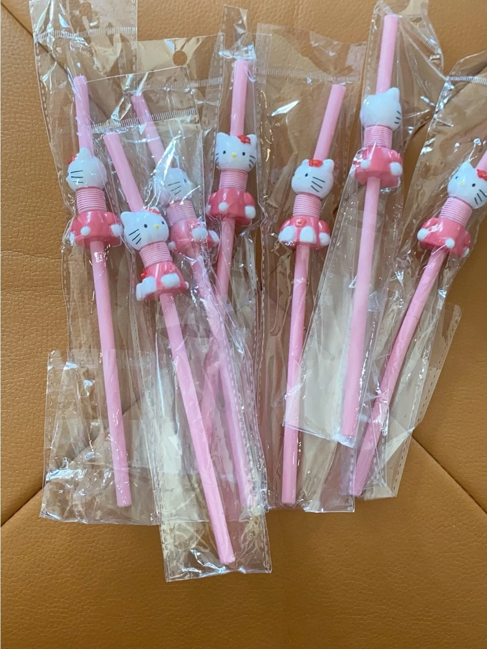 Pink Cat Character Party Straws - Cute Decorative Drinking Straws set of 10